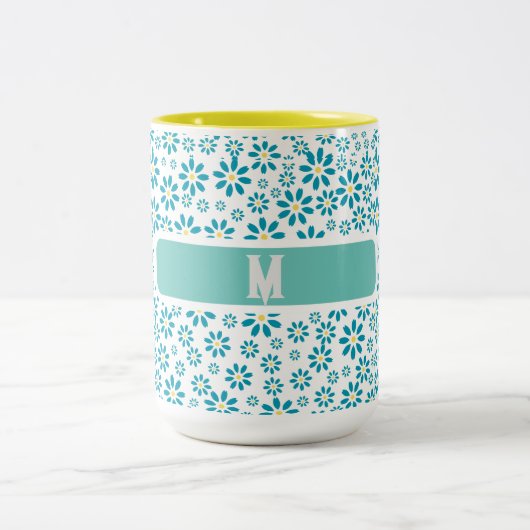 モダンコンテンポラリーデイジー花イニシャル ツートーンマグカップ (中央)