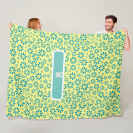 モダンコンテンポラリーデイジー花イニシャル フリースブランケット