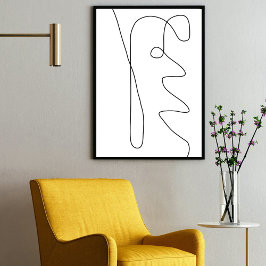 モダンコンテンポラリー抽象芸術ラインアート白黒 ポスター