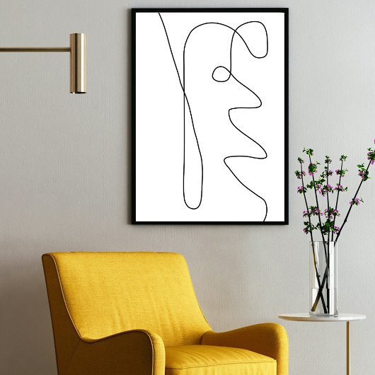 モダンコンテンポラリー抽象芸術ラインアート白黒 ポスター