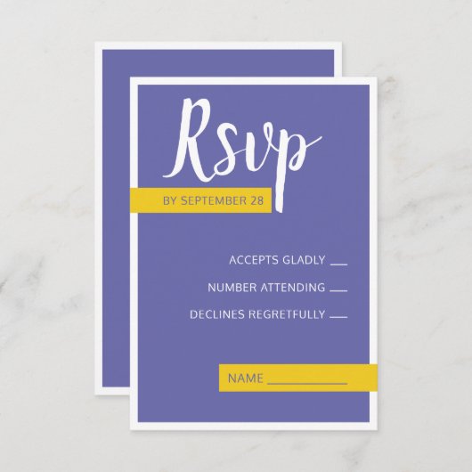 モダンコンテンポラリー紫結婚黄ミニマル色 出欠カード (正面/裏面)