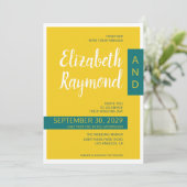 モダンコンテンポラリー緑と黄ミニマル結婚色 招待状 (スタンド正面)