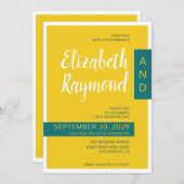 モダンコンテンポラリー緑と黄ミニマル結婚色 招待状 (正面/裏面)