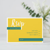 モダンコンテンポラリー緑・黄結婚色ミニマル 出欠カード (スタンド正面)