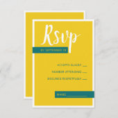 モダンコンテンポラリー緑・黄結婚色ミニマル 出欠カード (正面/裏面)