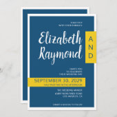 モダンコンテンポラリー青ミニマル結婚と 招待状 (正面/裏面)