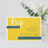 モダンコンテンポラリー青結婚黄ミニマル 出欠カード (スタンド正面)