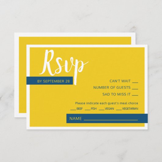 モダンコンテンポラリー青結婚黄ミニマル 出欠カード (正面/裏面)