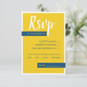 モダンコンテンポラリー青結婚黄ミニマル 出欠カード (スタンド正面)