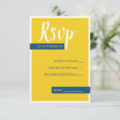 モダンコンテンポラリー青結婚黄ミニマル 出欠カード (スタンド正面)