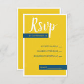 モダンコンテンポラリー青結婚黄ミニマル 出欠カード (正面/裏面)