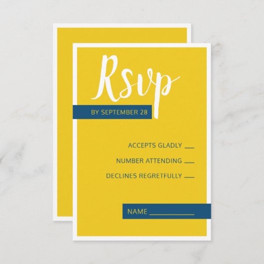 モダンコンテンポラリー青結婚黄ミニマル 出欠カード (正面/裏面)