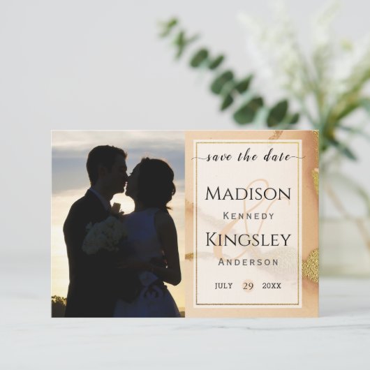 モダンコーラルアブストラクト 💡 インクオイルウェディング セーブザデート (スタンド正面)