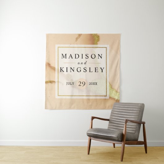 モダンコーラルアブストラクト 🌸 インクオイルウェディング タペストリー (インサイチュ)