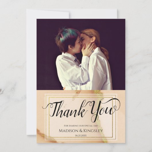 モダンコーラルアブストラクト 💡 インクオイルウェディング 招待状 (正面)