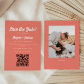 モダンコーラルピンクQRコード結婚式 セーブザデート