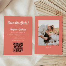 モダンコーラルピンクQRコード結婚式