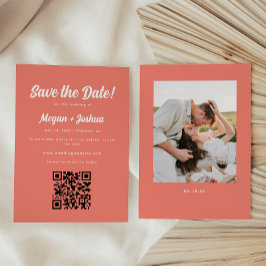モダンコーラルピンクQRコード結婚式 セーブザデート