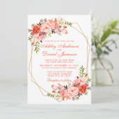 モダンコーラルフローラ幾何結婚色 招待状 (スタンド正面)