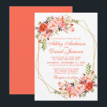 モダンコーラルフローラ幾何結婚色 招待状<br><div class="desc">モダン水エレガント色トレンディーフローラサンゴと金ゴールド幾何学模様結婚式招待状</div>