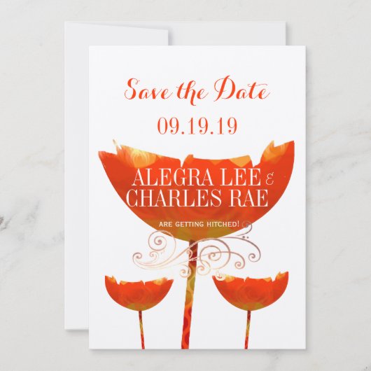 モダンコーラルポピー結婚式のSave the Date 招待状 (正面)