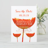 モダンコーラルポピー結婚式のSave the Date 招待状 (スタンド正面)