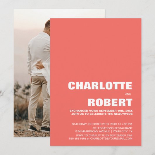 モダンコーラル ウェディング レセプション 招待状 (正面/裏面)