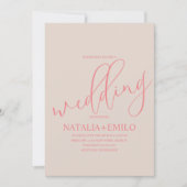 モダンコーラル ミューテッド スクリプト ミニマル ウェディング 招待状 (正面)