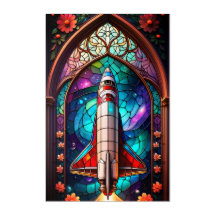モダンゴシックステンドグラス宇宙シャトルアート