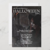 モダンゴシックハロウィン魔女の箒ダークフォト 招待状 (正面)