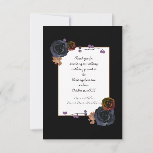 モダンゴシック結婚の黒写真 サンキューカード (裏面)