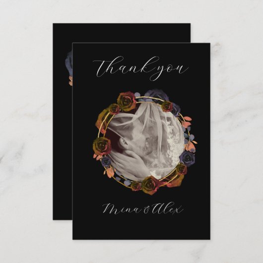 モダンゴシック結婚の黒写真 サンキューカード (正面/裏面)