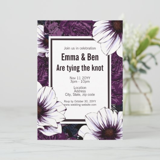 モダンゴス フローラル ダークプラム ウェディング招待状 招待状 (スタンド正面)