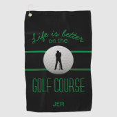 モダンゴルファーProスポーツモノグラムのブラックグリーン ゴルフタオル (正面)