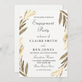 モダンゴールデンエレガントリーフ婚約パーティ招待状 招待状 (正面/裏面)