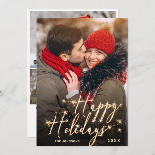 モダンゴールデンクリスマス4 PHOTOグリーティングホリデーC シーズンカード (正面/裏面)