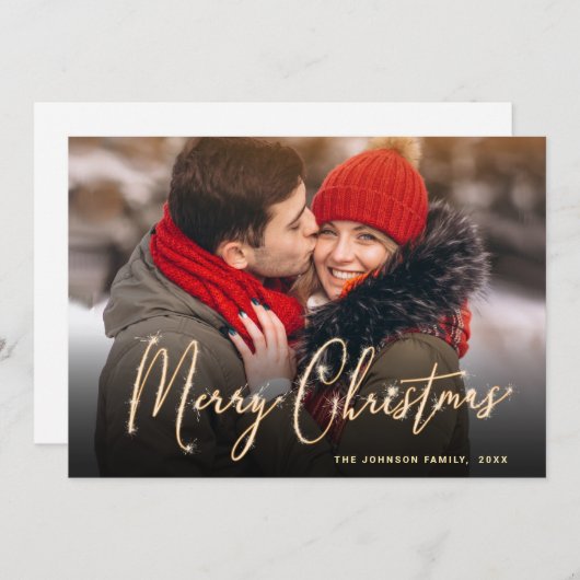 モダンゴールデンクリスマスPHOTOグリーティングホリデーカー シーズンカード (正面/裏面)