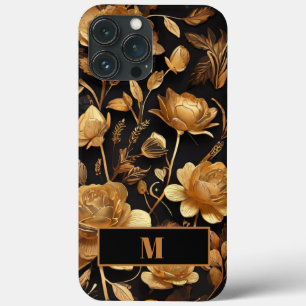 モダンゴールデンフラワーズイニシャルミニマル iPhone 13 PRO MAXケース