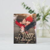 モダンゴールデンホリデーPHOTOクリスマスグリーティング ポストカード (スタンド正面)