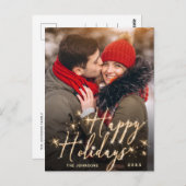 モダンゴールデンホリデーPHOTOクリスマスグリーティング ポストカード (正面/裏面)