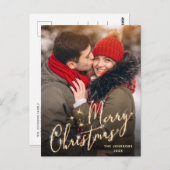 モダンゴールデンホリデーPHOTOクリスマスグリーティング ポストカード (正面/裏面)