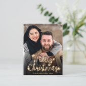 モダンゴールデンホリデーPHOTOクリスマスグリーティング ポストカード (スタンド正面)