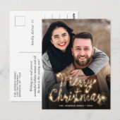 モダンゴールデンホリデーPHOTOクリスマスグリーティング ポストカード (正面/裏面)