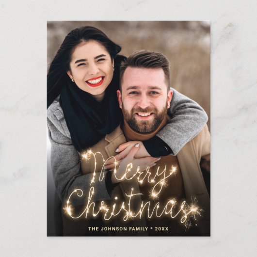 モダンゴールデンホリデーPHOTOクリスマスグリーティング ポストカード (正面)