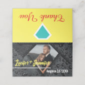 モダンゴールデン結婚ダイヤのカスタム写真折り畳み プレイスカード (外部開封)