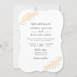 モダンゴールデン葉シーズンズ結婚ズ 招待状