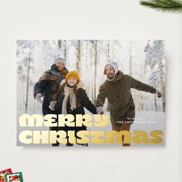モダンゴールドでメリクリな写真入りクリスマスカード 箔シーズンカード
