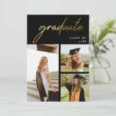 モダンゴールドとブラックの写真卒業パーティー 招待状 (スタンド正面)