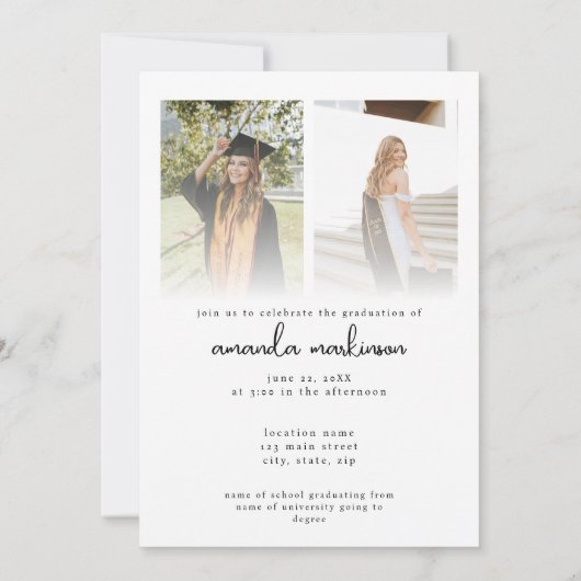 モダンゴールドとブラックの写真卒業パーティー 招待状 (裏面)