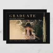 モダンゴールドとブラックの写真 卒業 招待状 (正面/裏面)